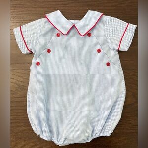 Little English Boys Blue and Red Baby Romper